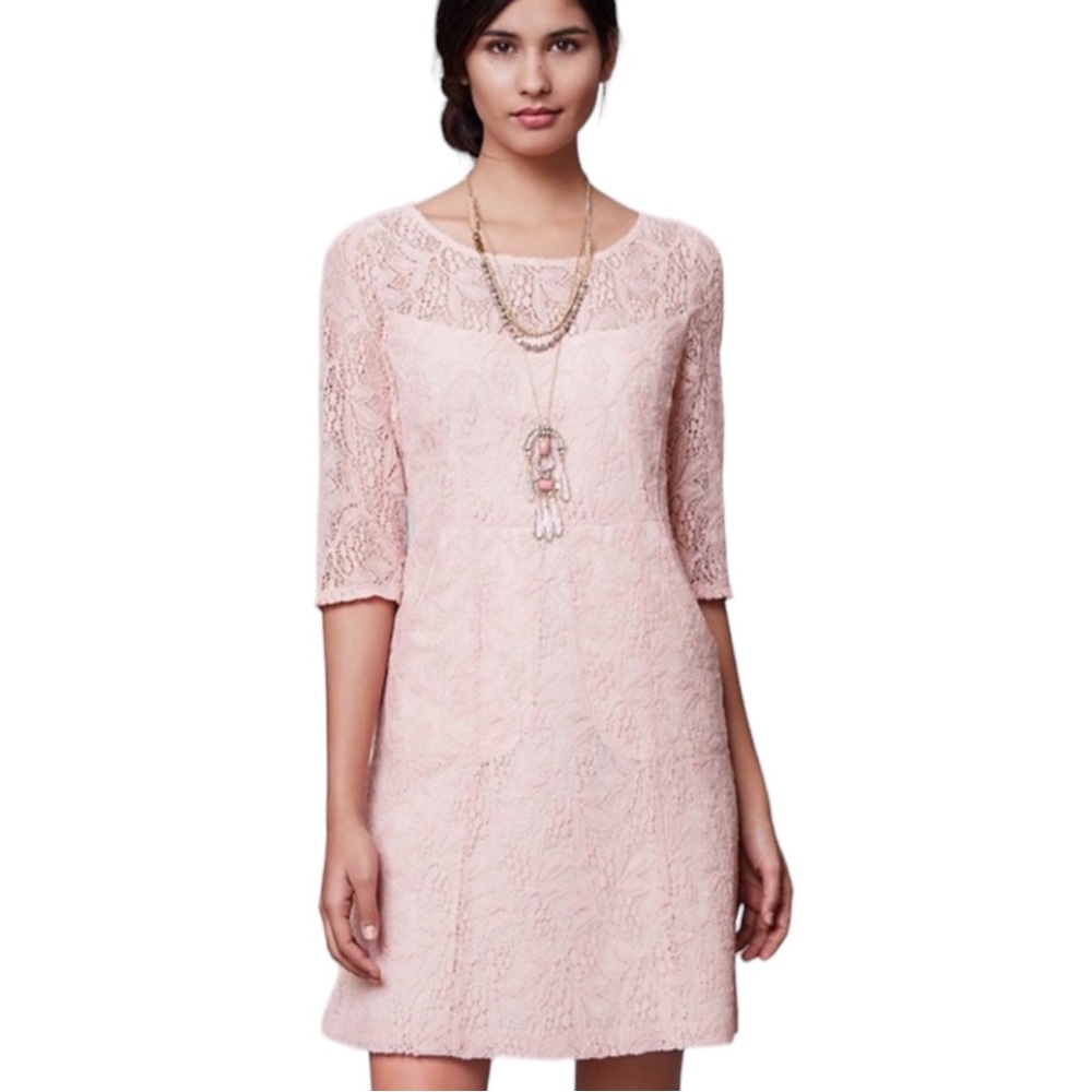 Maeve Anthropologie Lefkara Lace Boho Embroidered A-line Dress Blush Pink S